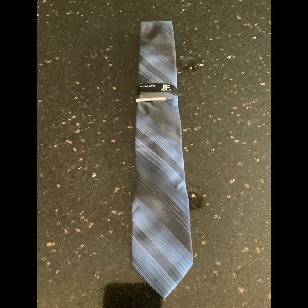 JF J.Ferrar Black/Blue Striped XL Tie